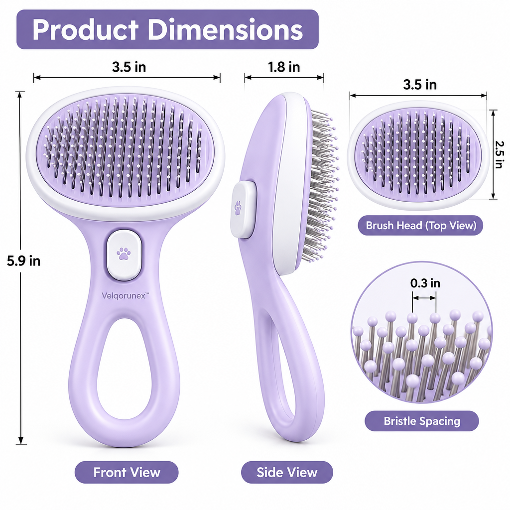 Velqorunex™ Lilac Cloud Oval Slicker Brush dimensions illustration