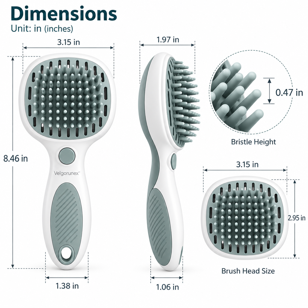 Velqorunex™ Sage Mist Oval Grooming Brush dimensions