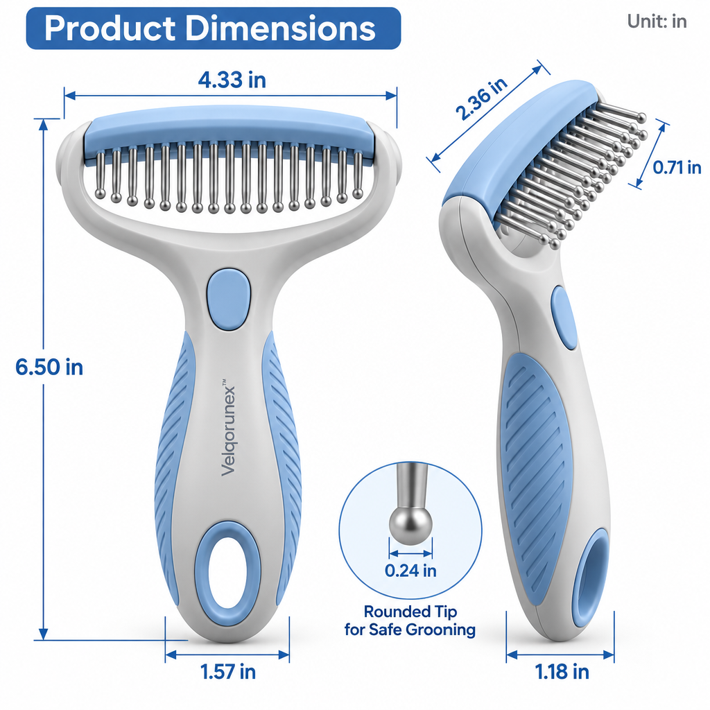 Velqorunex™ Skyline Wide-Head Grooming Rake dimensions