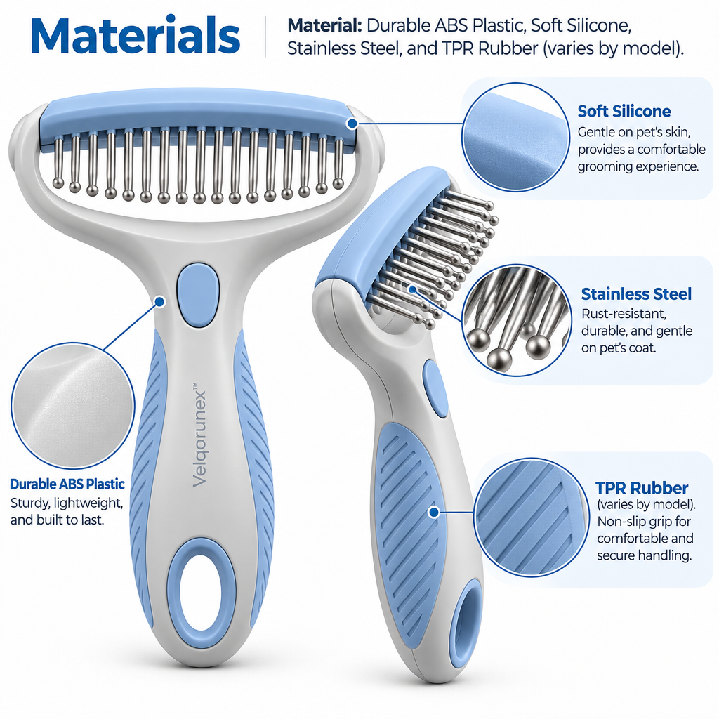 Velqorunex™ Skyline Wide-Head Grooming Rake materials