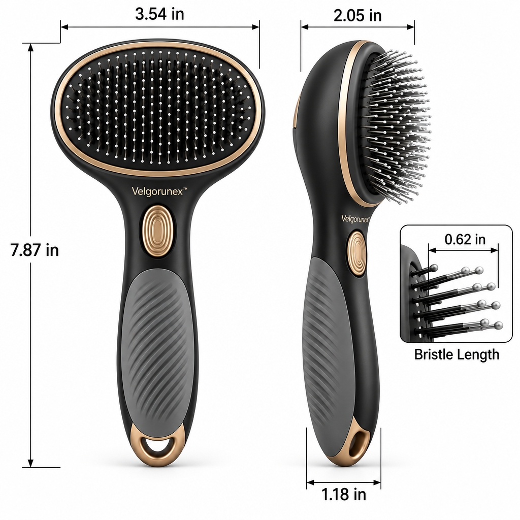 Velqorunex™ Midnight Gold Oval Slicker Brush dimensions