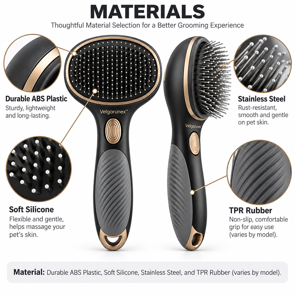 Velqorunex™ Midnight Gold Oval Slicker Brush materials