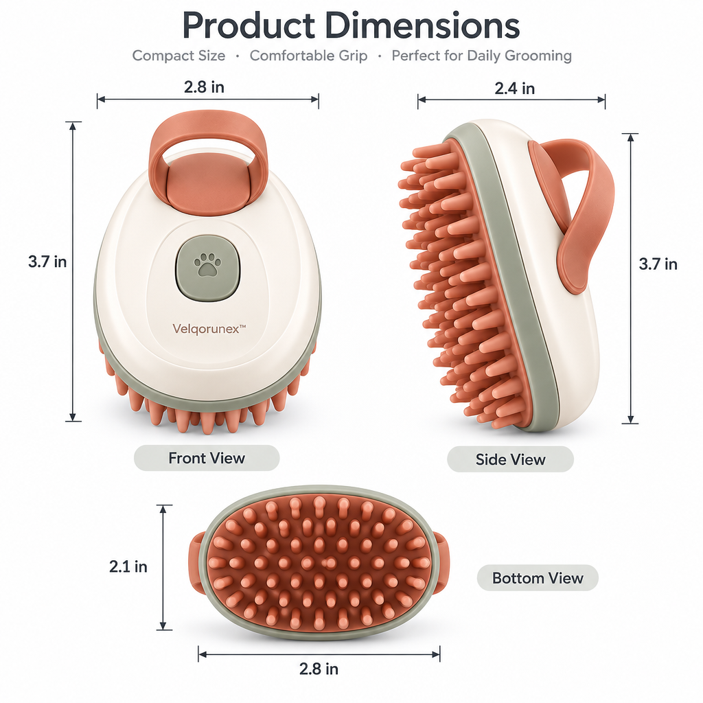 Velqorunex™ Terracotta Loop Palm Grooming Brush dimensions
