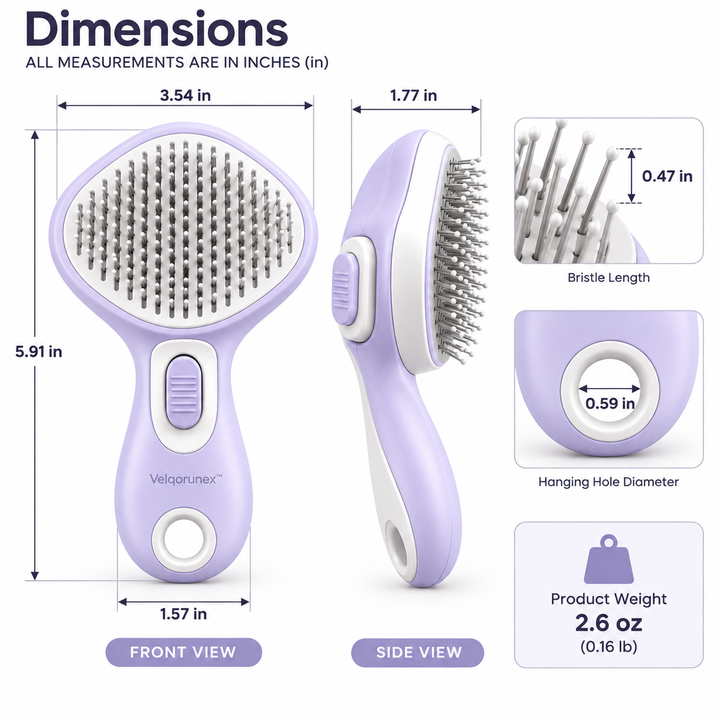 Velqorunex™ Lavender Diamond Slicker Brush dimensions