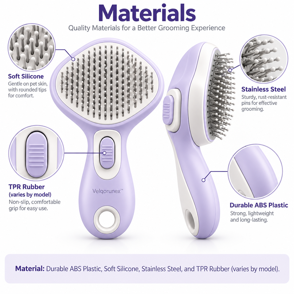 Velqorunex™ Lavender Diamond Slicker Brush materials