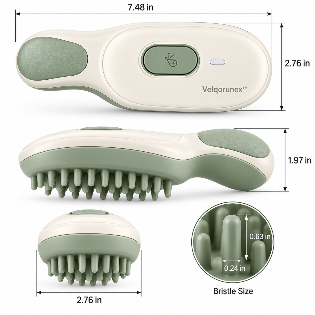 Velqorunex™ Sage Palm Silicone Grooming Brush dimensions