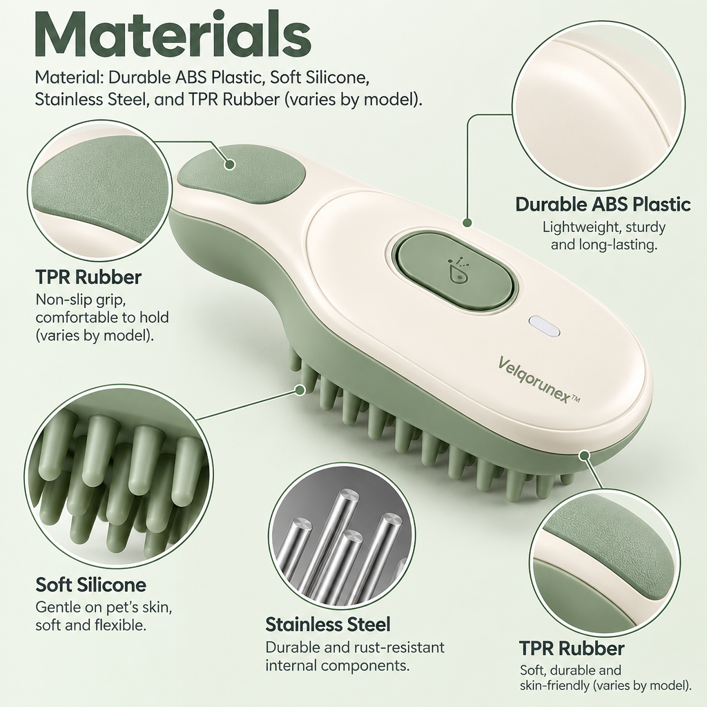 Velqorunex™ Sage Palm Silicone Grooming Brush materials
