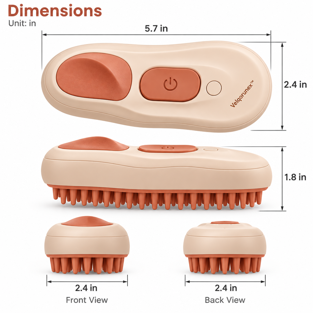 Velqorunex™ Peach Comfort Massage Grooming Brush dimensions