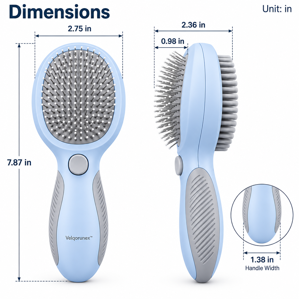 Velqorunex™ Sky Blue Oval Pin Slicker Brush dimensions