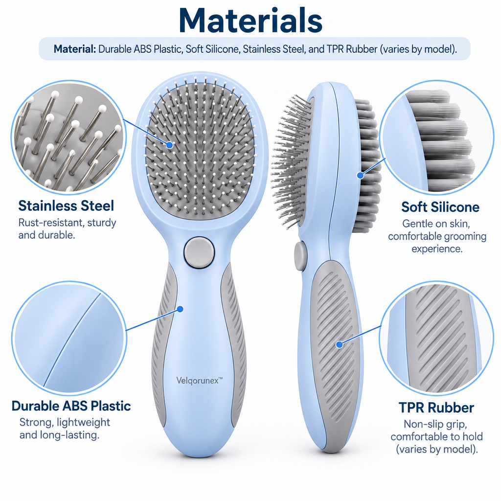 Velqorunex™ Sky Blue Oval Pin Slicker Brush materials