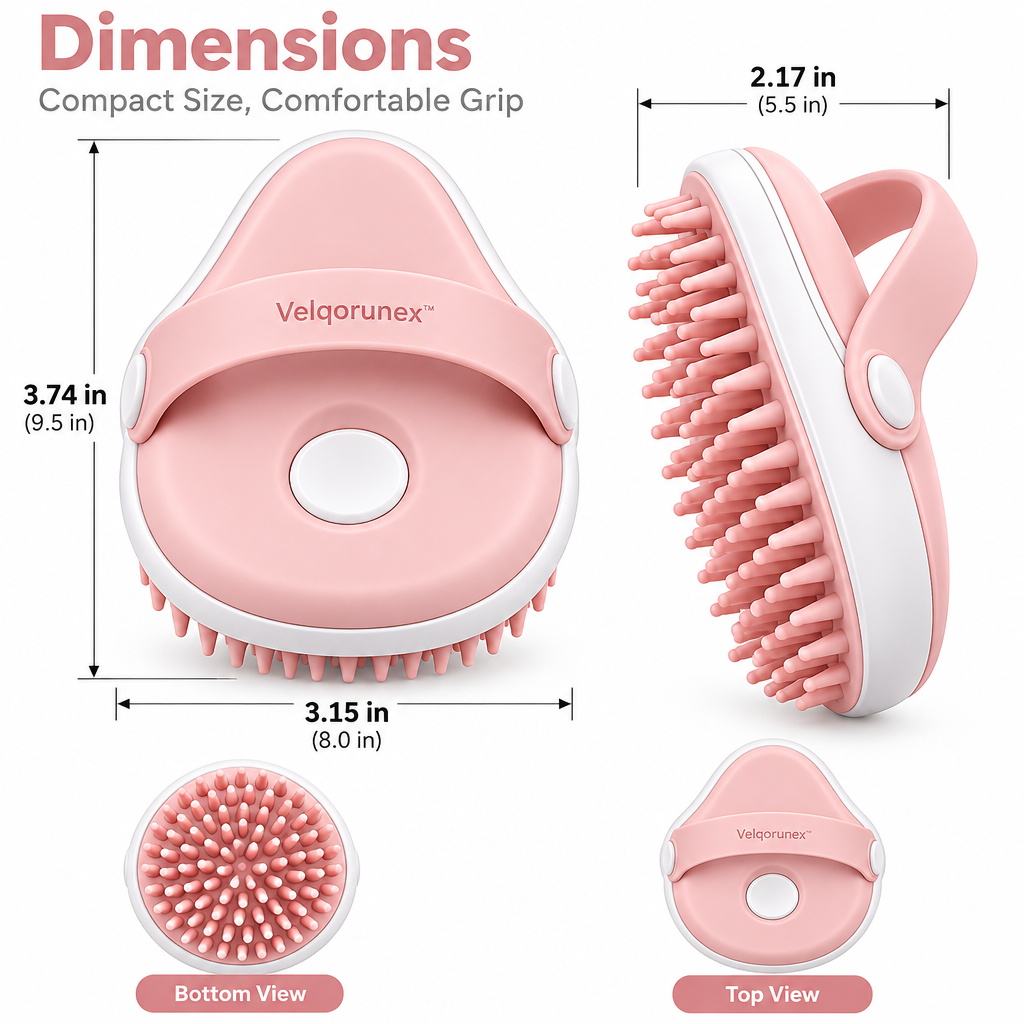 Velqorunex™ Blush Loop Palm Grooming Brush dimensions
