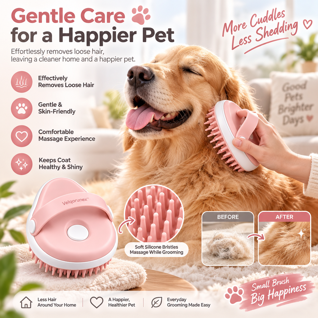 Velqorunex™ Blush Loop Palm Grooming Brush lifestyle
