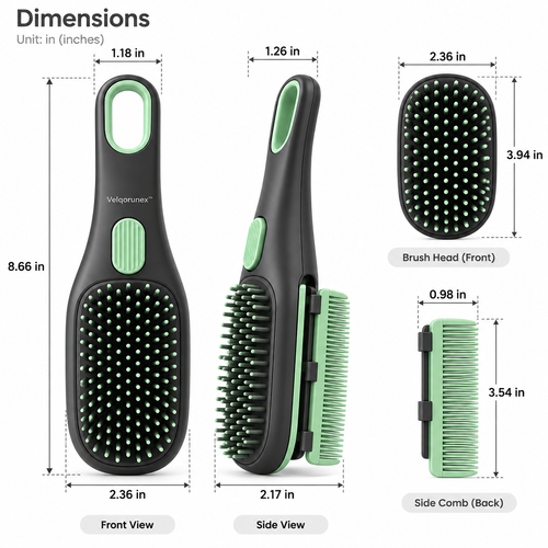 Velqorunex™ Forest Mint Dual-Sided Grooming Brush dimensions
