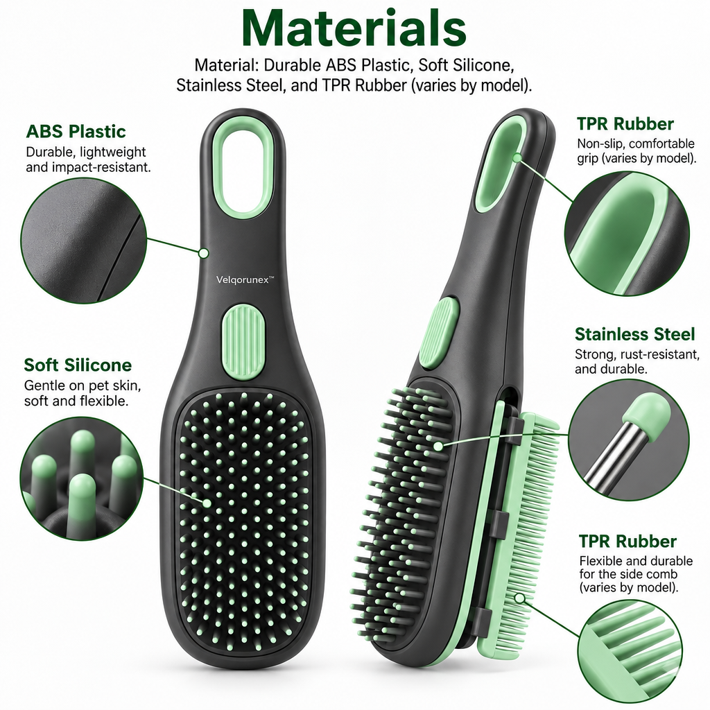 Velqorunex™ Forest Mint Dual-Sided Grooming Brush materials
