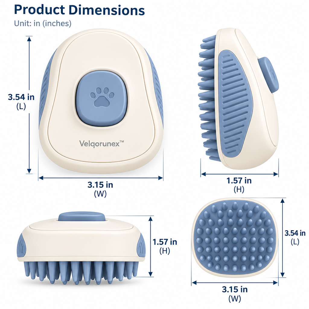 Velqorunex™ Blue Paw Palm Massage Brush dimensions