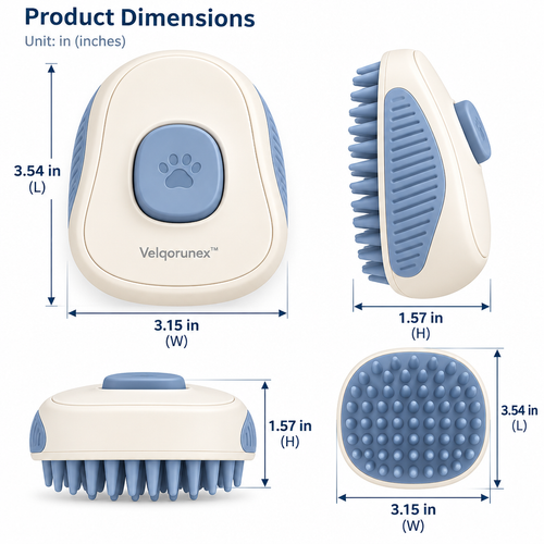 Velqorunex™ Blue Paw Palm Massage Brush dimensions