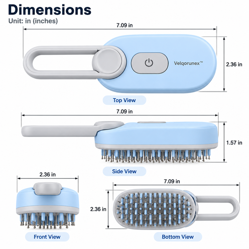 Velqorunex™ Aqua Glide Long-Handle Grooming Brush dimensions