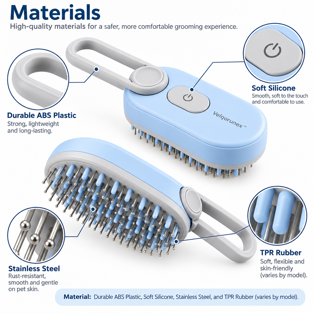 Velqorunex™ Aqua Glide Long-Handle Grooming Brush materials