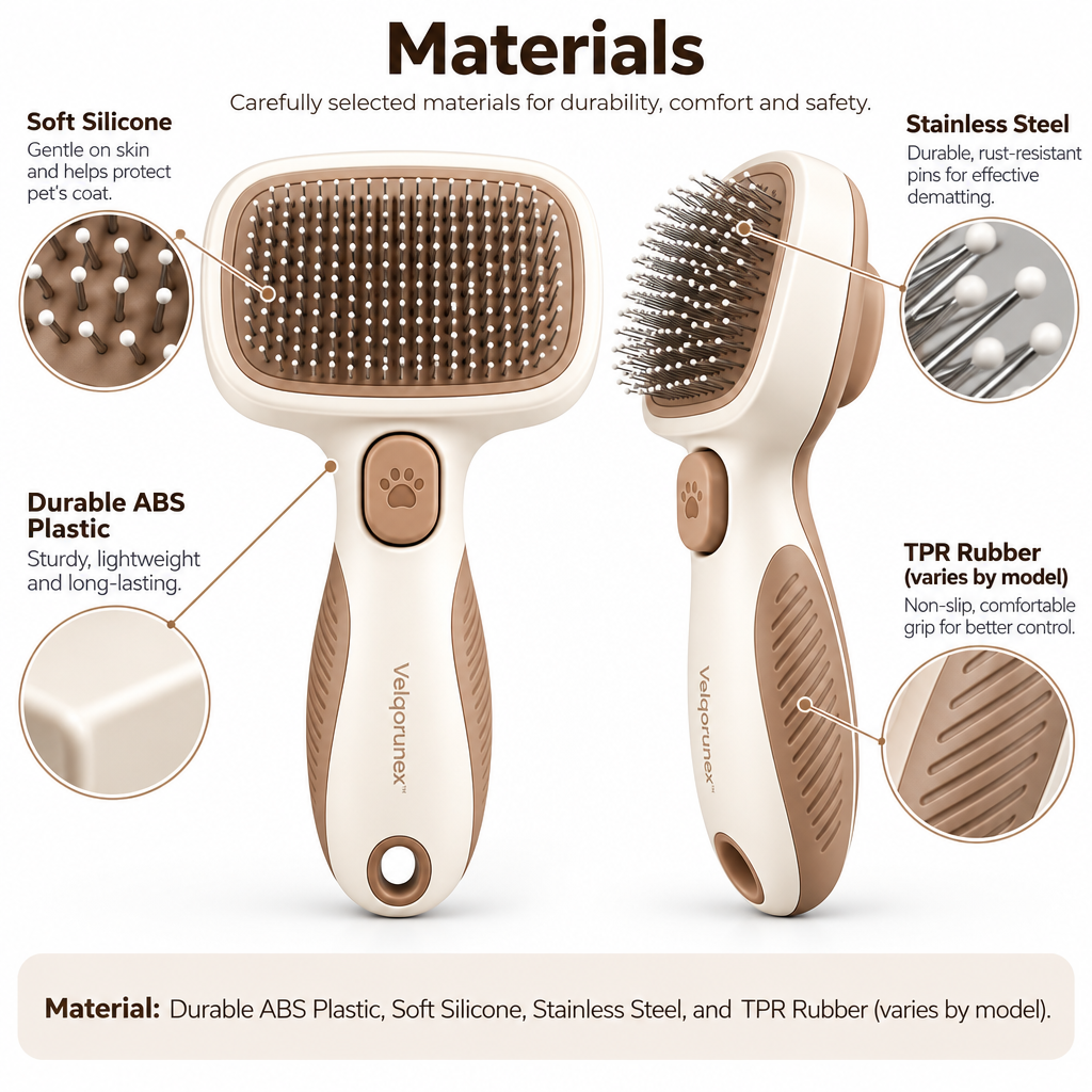 Velqorunex™ Sandstone Rectangular Slicker Brush materials